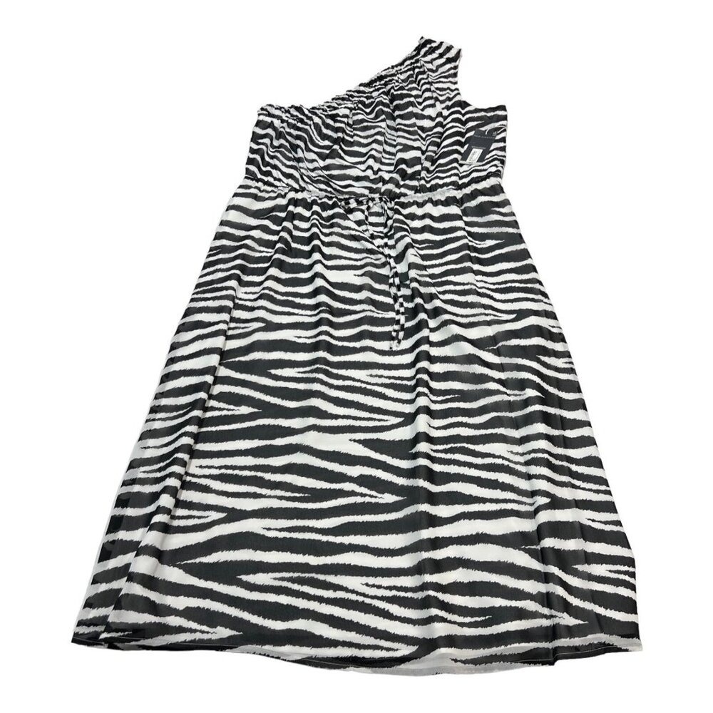 Worthington Dress One Shoulder Zebra Print Midi Drawstring Waist Size XXL Event